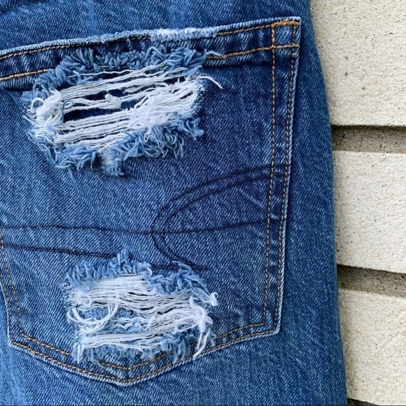 American Eagle 90s Boyfriend Distressed Ripped Destroyed Jeans Blue 00 Short - Picture 14 of 16